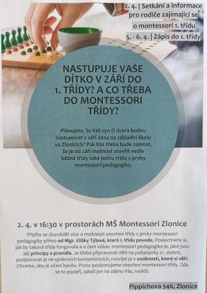 Zápis do první třídy Motessori
